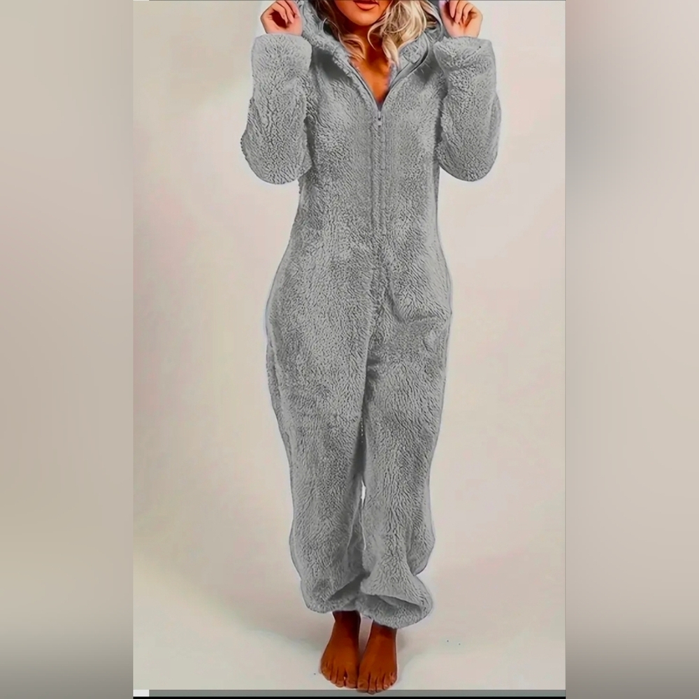 Cozy Gray Fleece Jumpsuit